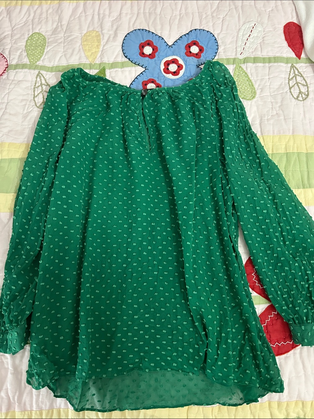 J. Crew Green Off-the-Shoulder Long Sleeve Blouse